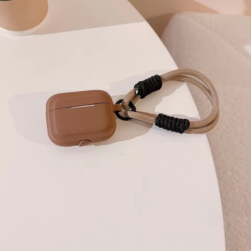 Coque en silicone souple pour Airpods Pro 2 3 1 4, housse de protection de luxe pour écouteurs sans fil avec lanière, accessoires pour écouteurs sans fil: M / MARRON
