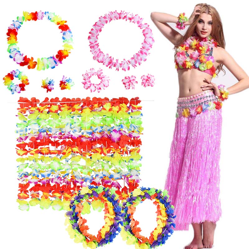 4-10pcs Hawaiian Party Artificial Flowers leis Garland Necklace DIY Dress Accessories Hawaii Beach Luau Summer Party Decor