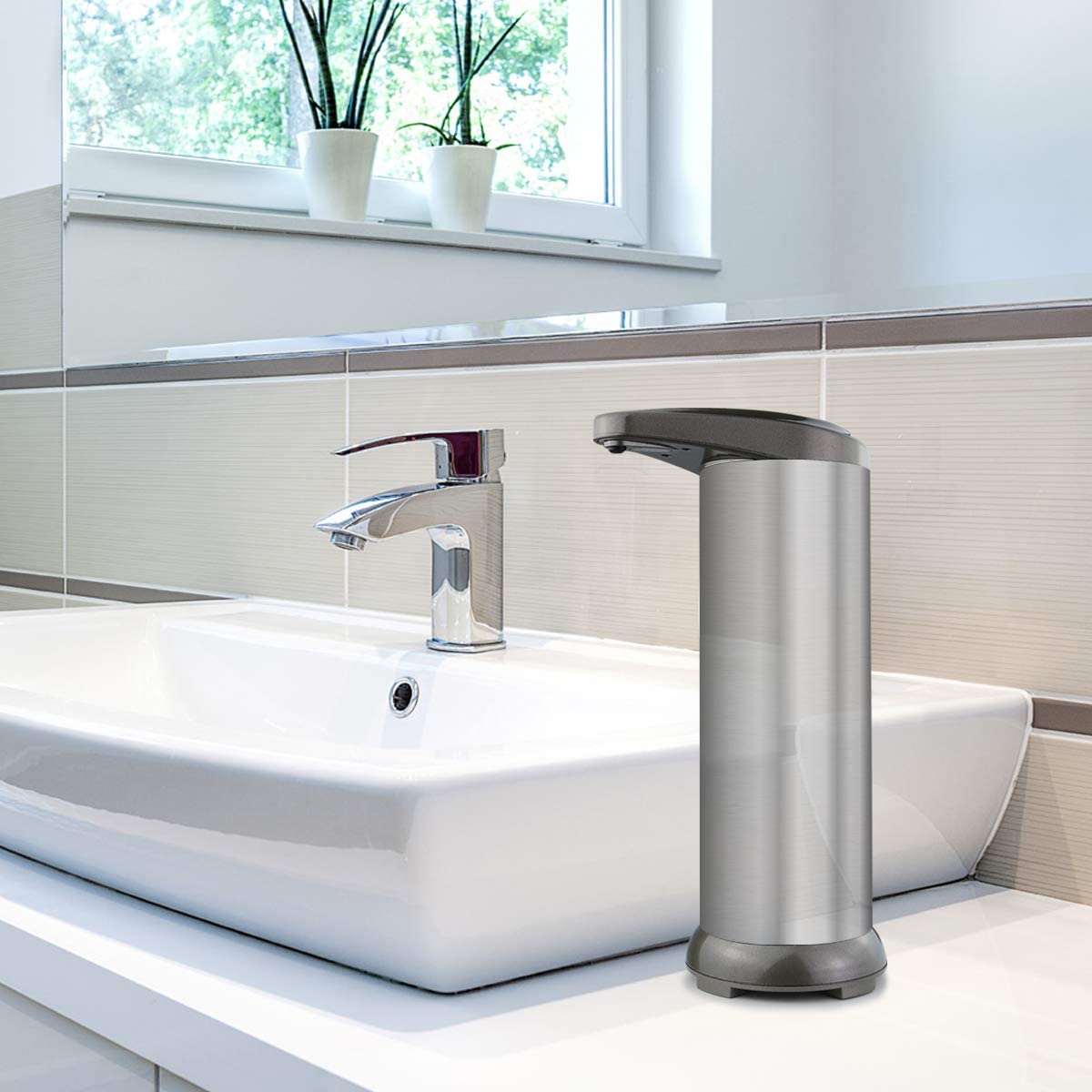 Automatic Stainless Steel IR Sensor Touchless Liquid Soap Dispenser for Kitchen Bathroom Home Silver Eco-Friendly Dispenser