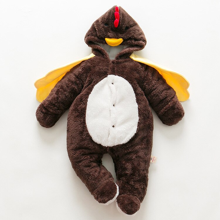 Cartoon Flannel Baby Rompers Novelty Chick Cotton Boy Girl Animal Rompers Stitch Baby's Sets Baby Costumes: Brown / 18M