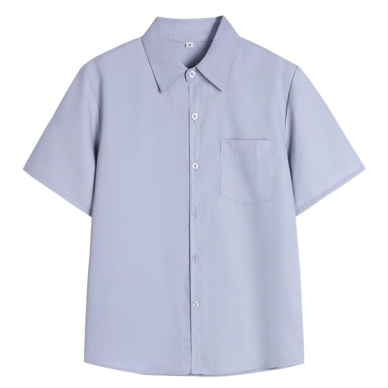 Cotton Short Sleeve Stundent Uniform Shirt Women Overalls Grey Tops Japanese High School Jk Sailor Business Work Women Shirts: XL