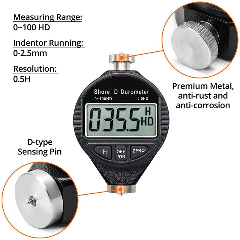 ! 0-100HD Shore D Hardness Durometer Digital Durometer Scale With Large LCD Display For Rubber, Plastics, Flooring, Tir