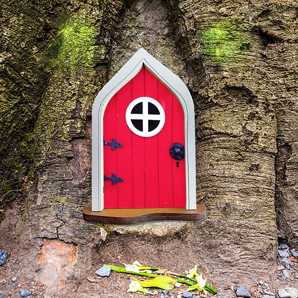 Mini Miniature Fairy Gate Yard Sculpture Courtyard Wooden Fairy Dwarf Window Door for Tree Gnome Art Garden Statues Decoration: D