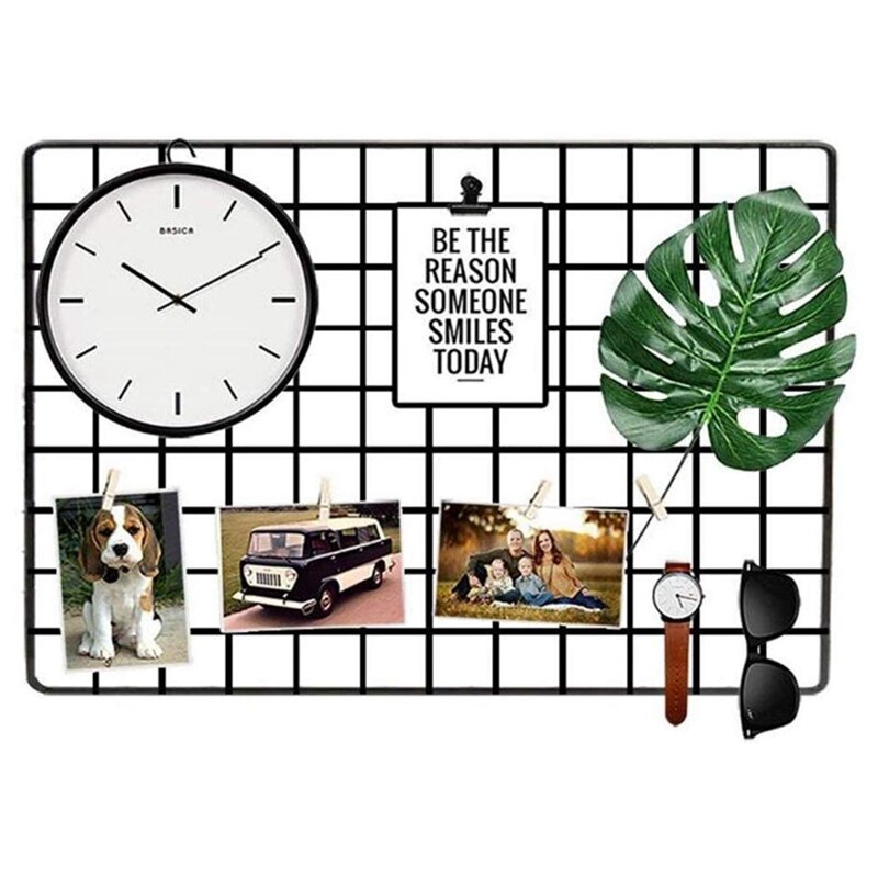 DIY Grid Photo Wall,Multifunction Wall Mounted Ins Mesh Display Panel,Wall Art Display Organizer,Memo Board, with Hook, Color Wo