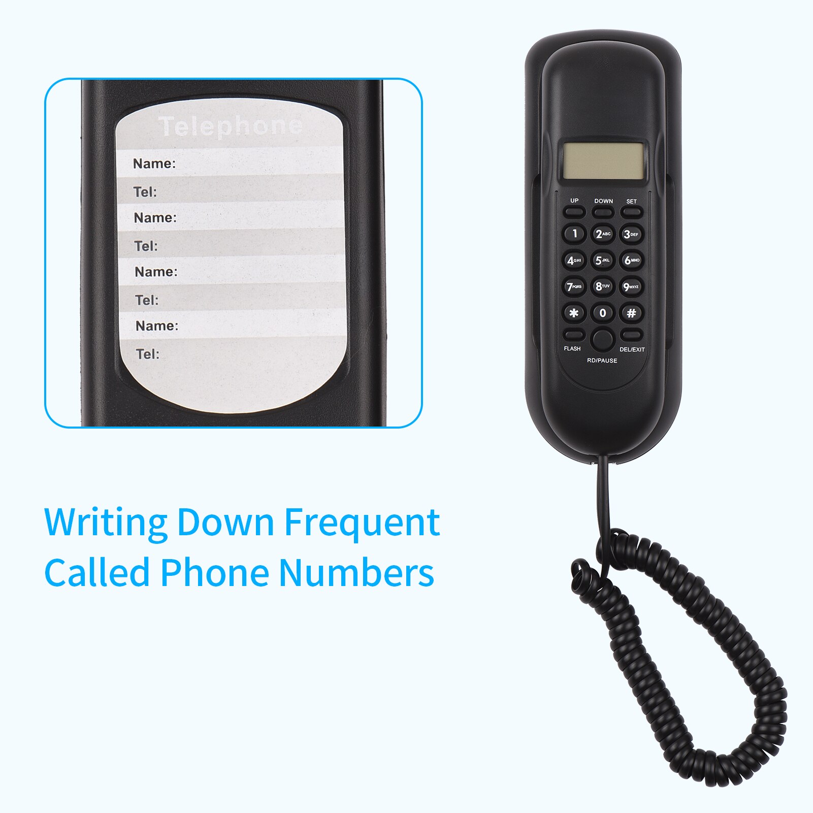 Corded Phone Desk Landline Fixed Telephone Wall Mount Support Redial/Pause/16 Digit LCD Display for Home Office Company