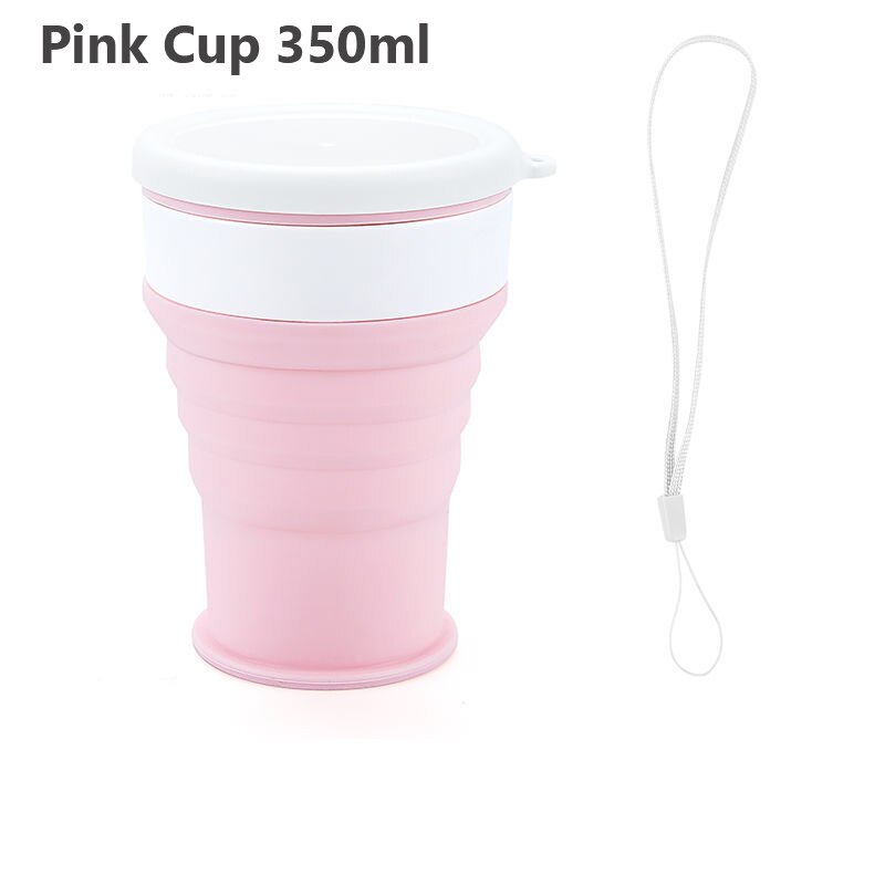 Collapsible Coffee Cup with Lids Reusable Camping Tea Cup for Portable Foldable Hiking Traveling Office Eco-friendly Sustainable: Pink Cup 350ml