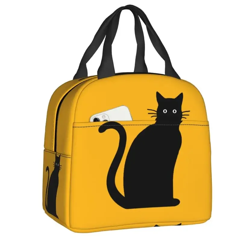Aangepaste zwarte kat lunchtas dames warme koeler geïsoleerde lunchcontainer box voor student schoolwerk picknick voedsel draagtassen: Sky Blue