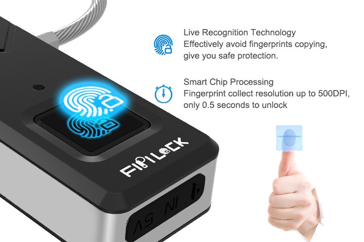 Fipilock, cerradura inteligente recargable sin llave, cerradura de huella digital IP65, candado de seguridad antirrobo impermeable, cerradura de la caja del equipaje de la puerta