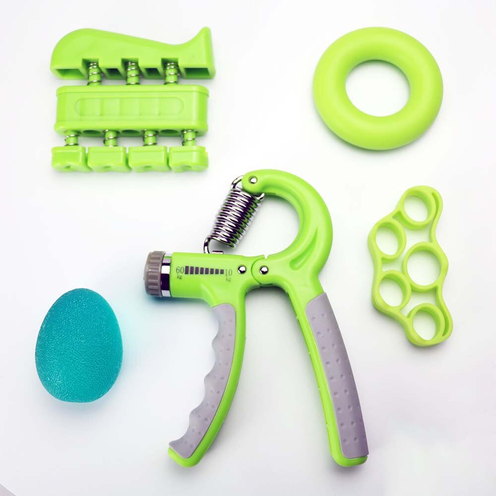 5PC adjustable hand grip strengthener Fitness carpal expander Finger forearm muscle recovery heavy trainer exercise equipment: green