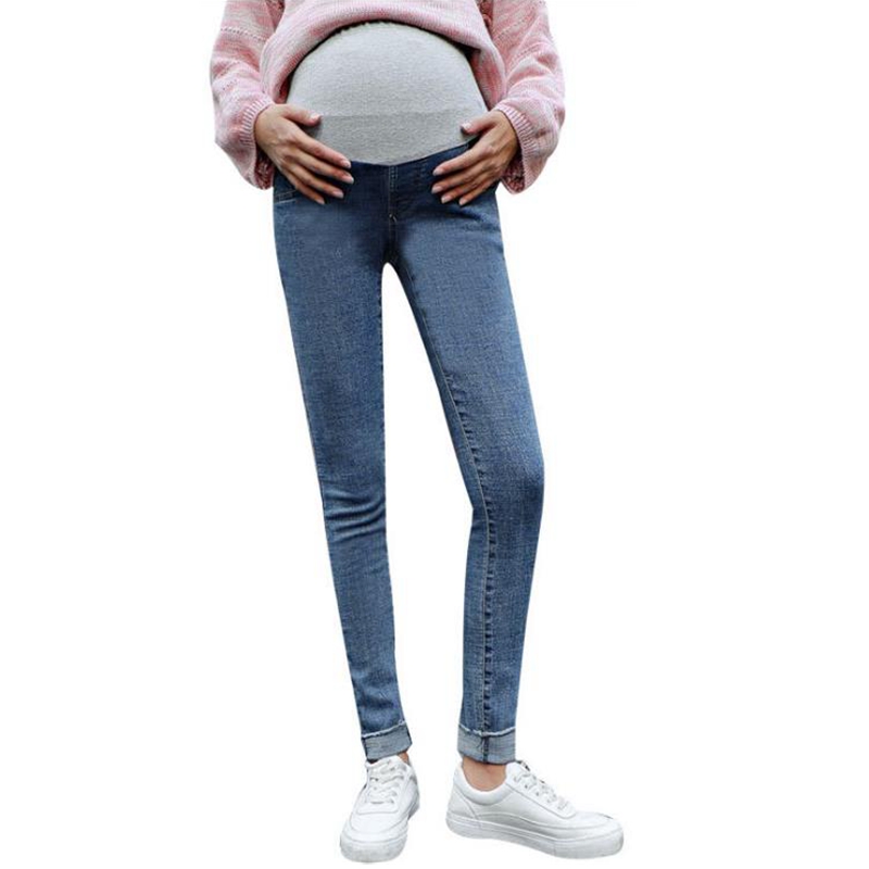 Talla 4XL maternidad jeans algodón vaqueros adelgazantes pantalones vaqueros de cintura elástica para mujeres embarazadas ropa para ropa de mujer embarazada: Azul / XXL