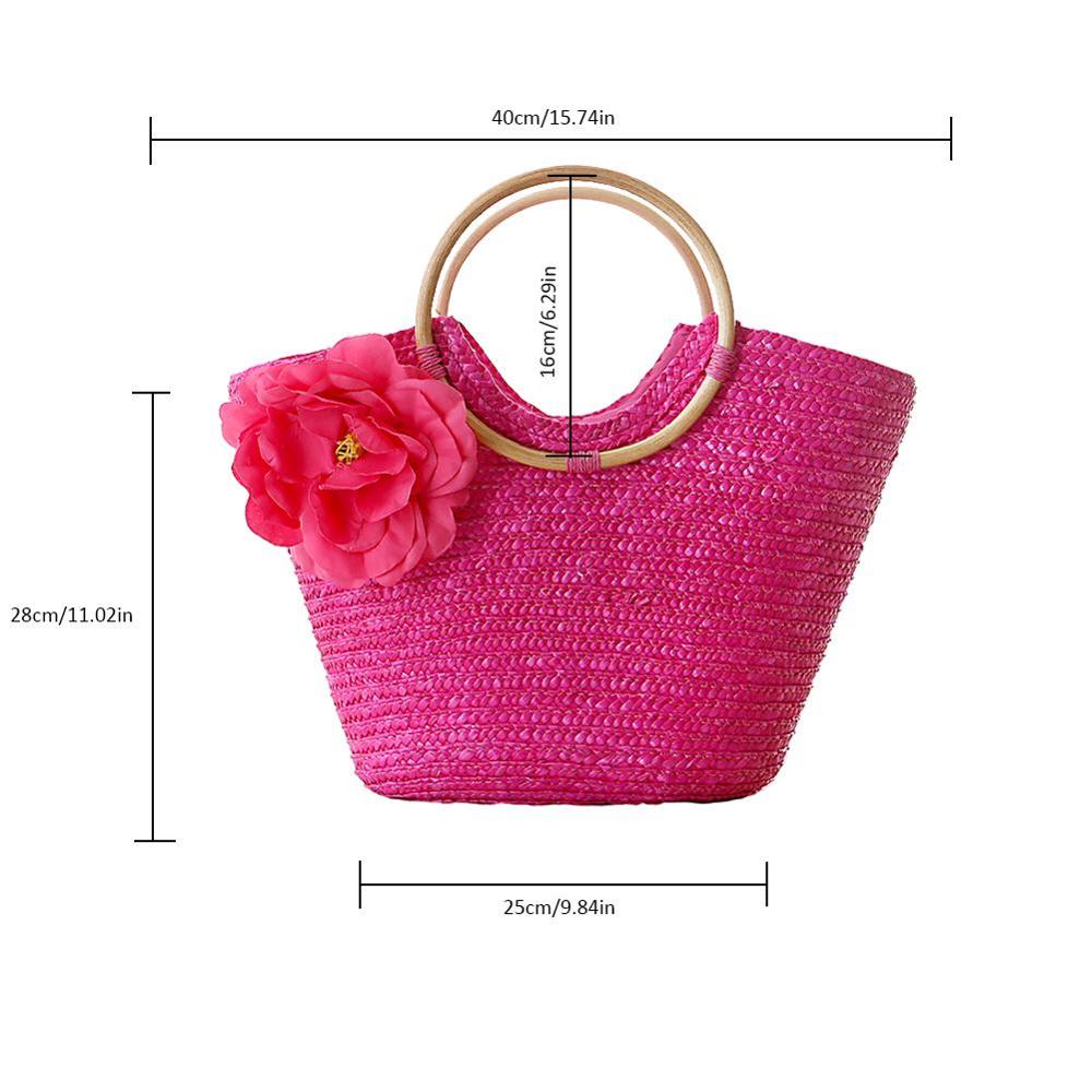 Reine Hand-woven Tasche Mit Blume Rattan Gewebt Griff Lagerung Paket Taschen Natürliche Armbänder Taschen Für Frauen