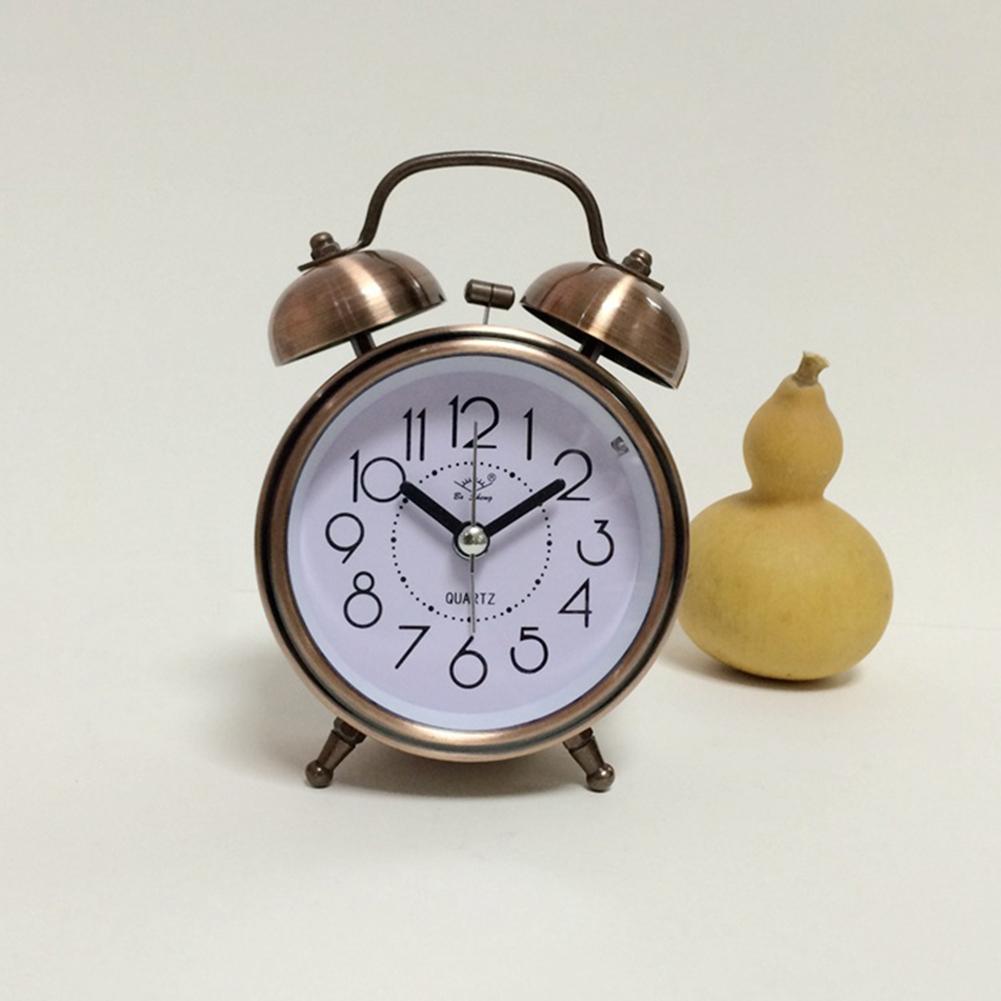Classic Retro Alarm Clock Silent Non Ticking Twin Bell Alarm Clock Movement Bedside with Night Light Loud Alarm Clock Desk Clock: Antique Brass