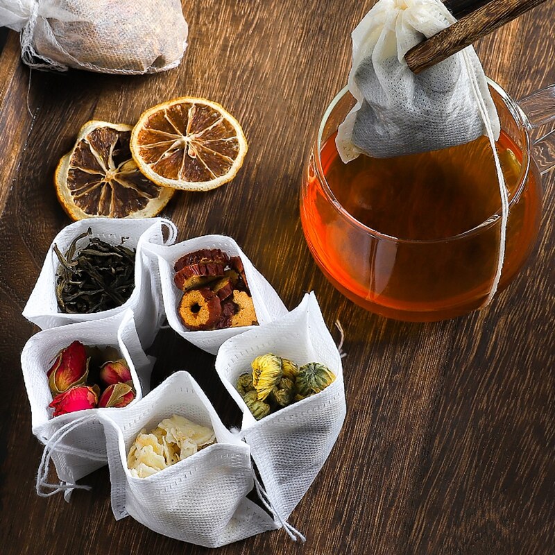 100Pcs Food Grade Non-woven Fabric Tea Bags Tea Filter Bags for Spice Coffee Infuser with String Heal Seal Spice Filters Teabags