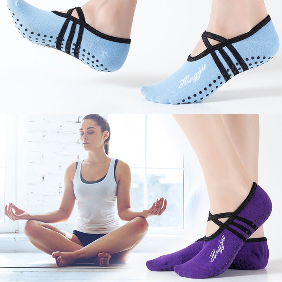 Gobygo 1 par sports yoga sokker tøfler til kvinder anti slip dame dæmpning bandage pilates sok ballet hæl dansebeskytter
