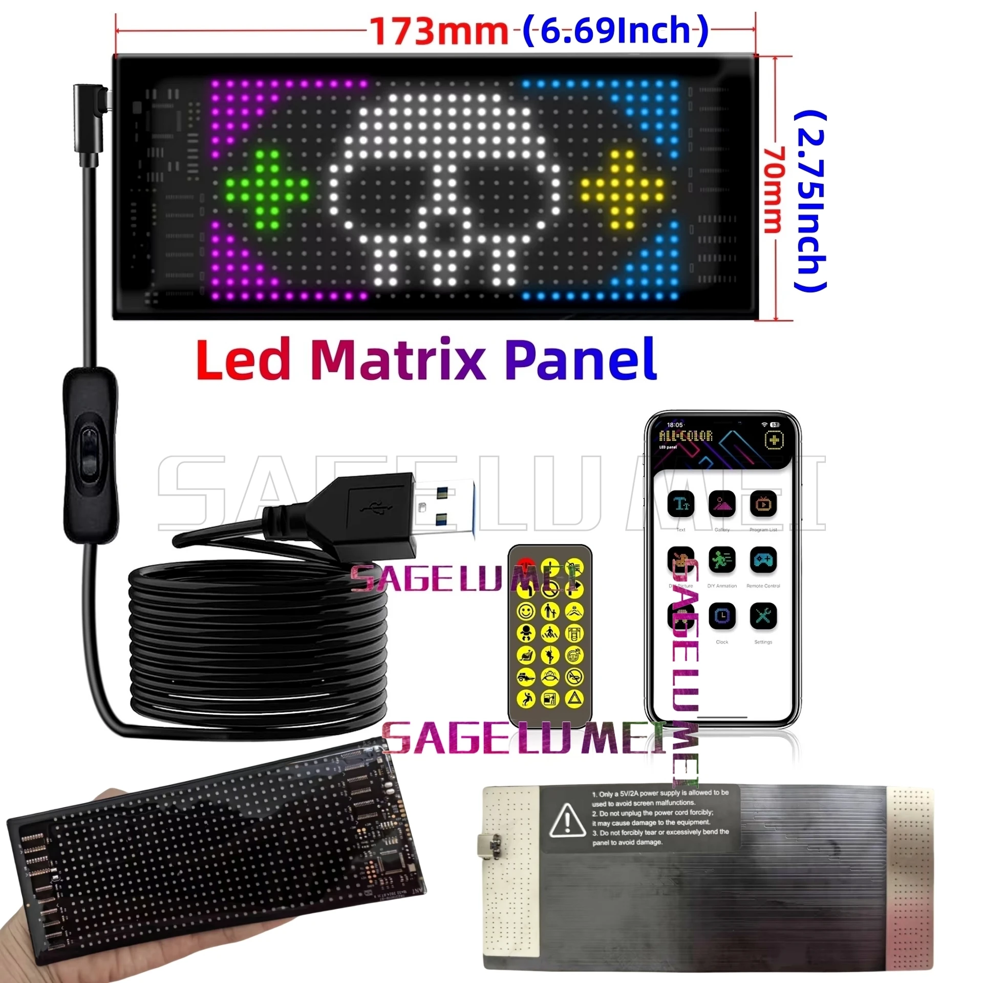 Señal LED multilingüe, ojo de camión, Panel de píxeles de matriz LED para coche, aplicación remota, desplazamiento programable, pantalla de publicidad, 5V
