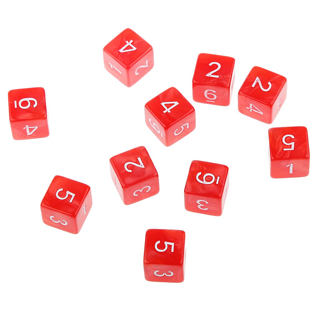 Dados TRPG D & D, 10 Uds., juegos de rol, múltiples caras D6 D10 D12 D20 dados: Red 16mm