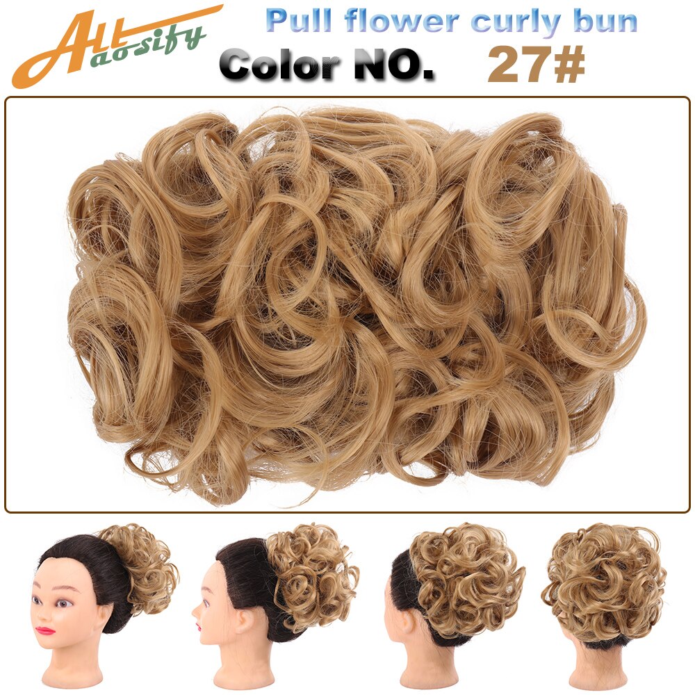 Allasosify Large Comb Clip In Curly Synthetic Hair Pieces Chignon Updo Cover Bun Hair Extension For Women 17 Colors: 27