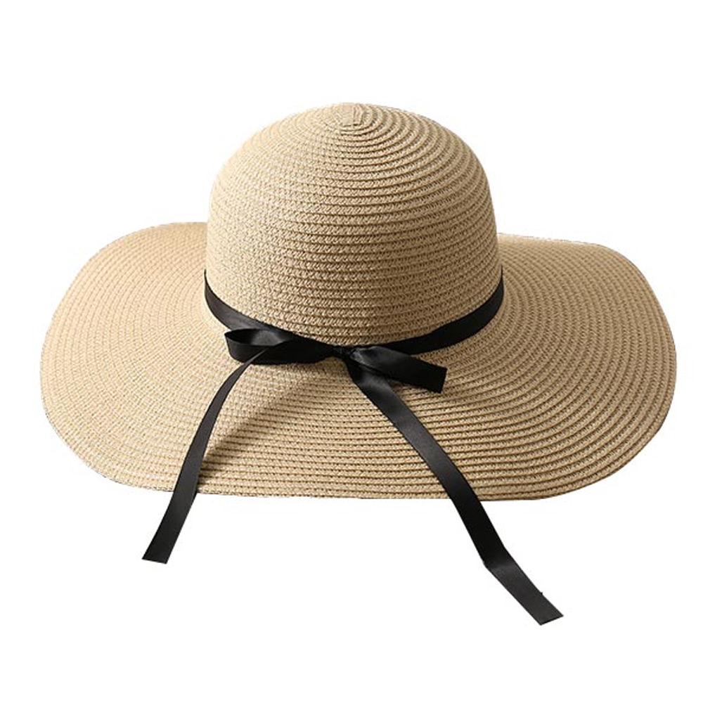 Filthat koreansk strandhat damehat ventilere behårede kvinder tilbehør sød strandsolhat skønhed sløjfekasket: Beige