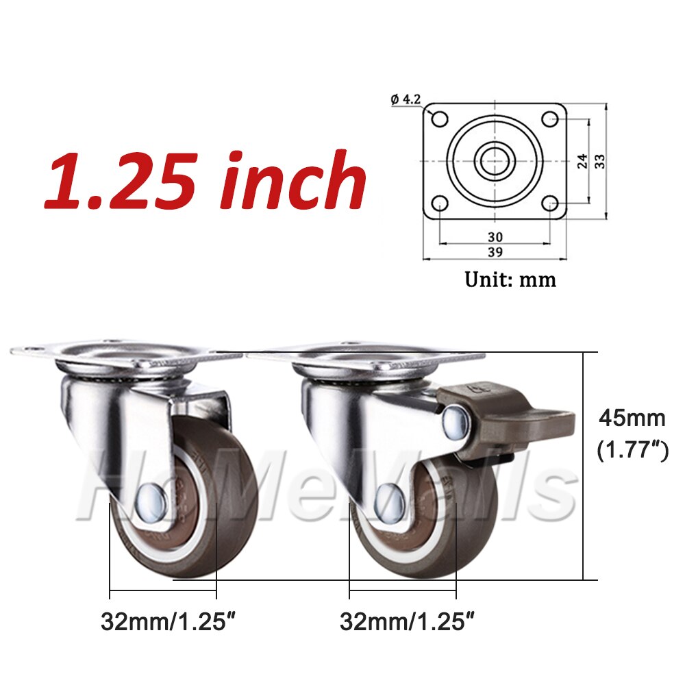 2pcs Swivel Caster Rubber 360 Degree Wheels Silent Top Plate Universal Caster For Shopping Cart Trolley Workbench Smooth Durable