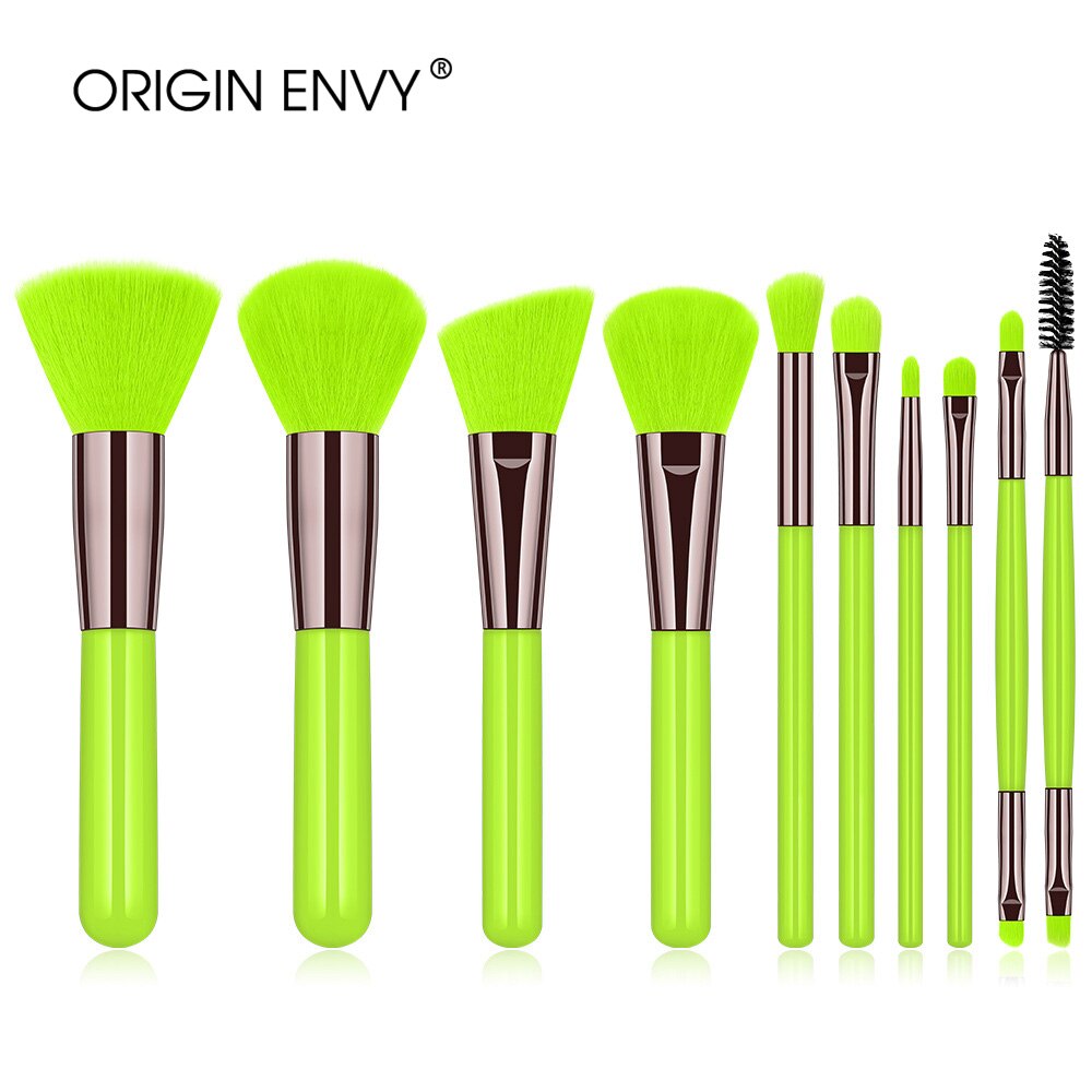 Origin envy 10 stk sminkebørster verktøysett kosmetisk pudder øyenskygge foundation blush blending beauty make up brush maquiagem: 10 stk-grønn