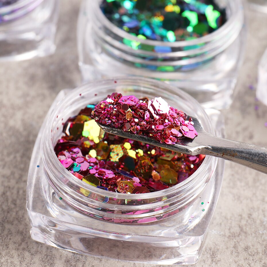 1 caja de Paillettes de uñas camaleón 3D, lentejuelas brillantes de sirena, lagarto, lentejuelas brillantes, arte de uñas hexagonales, decoraciones para manicura BE1904