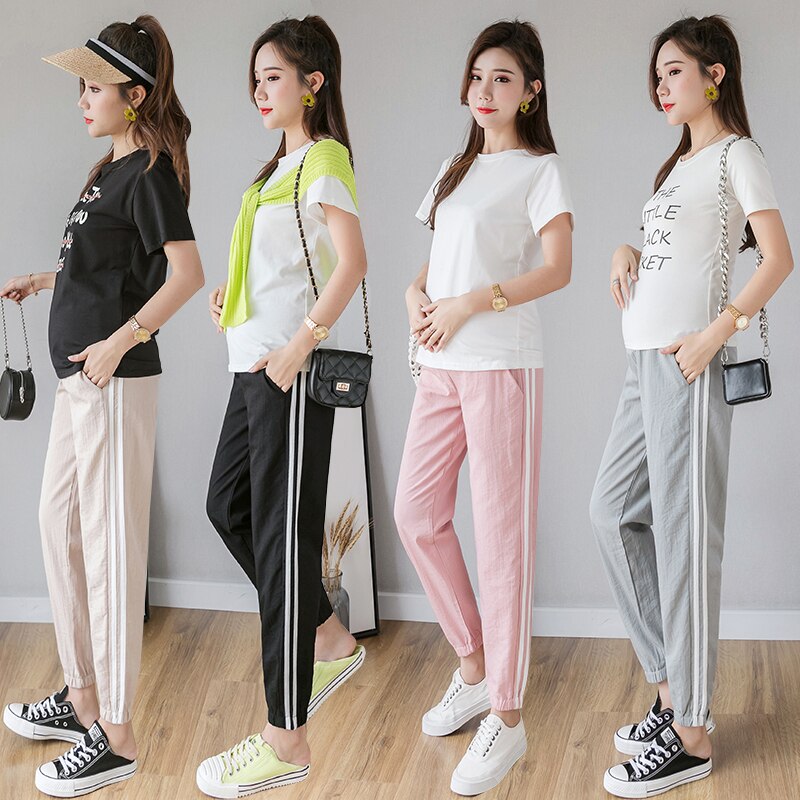 3126 # Lente Zomer Mode Moederschap Jogger Broek Elastische Taille Buik Broek Kleding Voor Zwangere Vrouwen Dunne Zwangerschap Broek