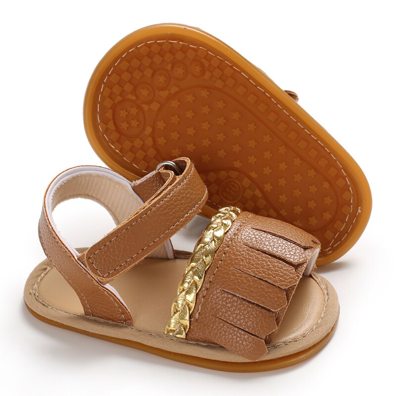 Mærke spædbarn baby dreng pige sommer sandaler kvast pu solid blød sål baby sko prewalkers 0-18m: Brun / 7-12 måneder