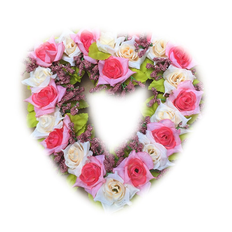 Artificial Rose Flower Heart-shaped Flower Garland Romantic Wedding Decorative Silk Garlands Flower Wreaths for Wedding Party