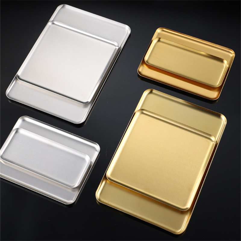 Silber Gold Edelstahl Servierteller Restaurant BBQ Spieße Sushi Tablett Großes flaches Tablett Lebensmittelaufbewahrungsplatten für sterben Küche