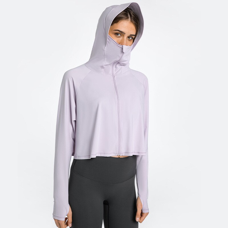 Feste Farbe Lange Hülse Mit Kapuze Yoga Hemd Sonnenschutz Kleiden Frauen Abschnitt Uv Schutz verlieren Eine Größe Schutz Hemd Hütte