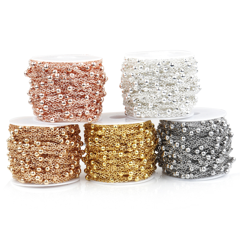 10 metros/rollo de cadena cruzada con cuentas de Metal, cuentas de 4mm, cadenas planas O para hacer joyería DIY, collares, pulseras, tobilleras, accesorios
