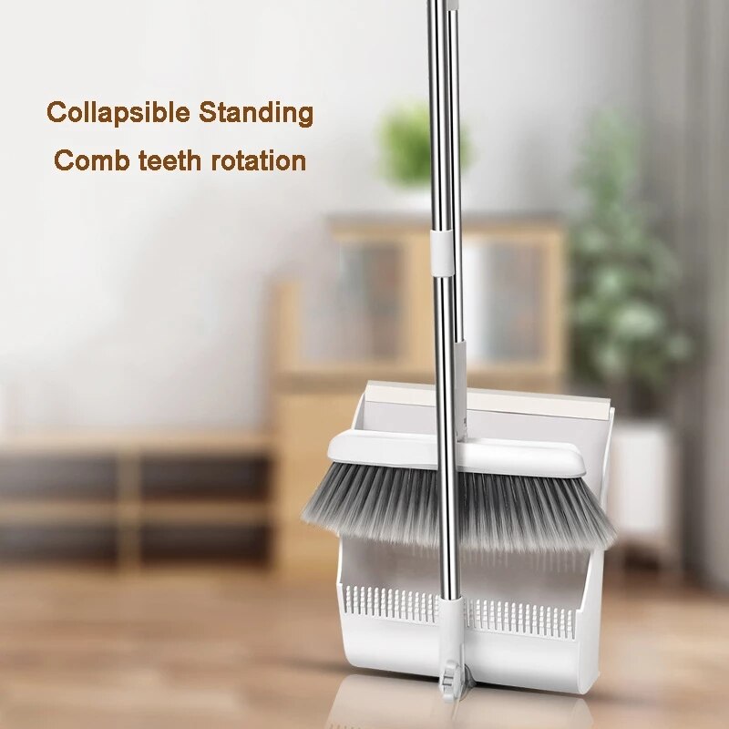 Foldable Standing Broom Dustpan Set with Extendable Broomstick Cleaning Brush Magic Windproof Rotatable Broom Broom Crumb Tools