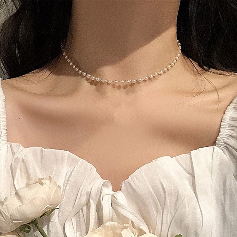 Beads Women&#39;s Neck Chain Kpop Pearl Choker Necklace Gold Color Goth Chocker Jewelry On The Neck Pendant Collar For Girl: gold style 3