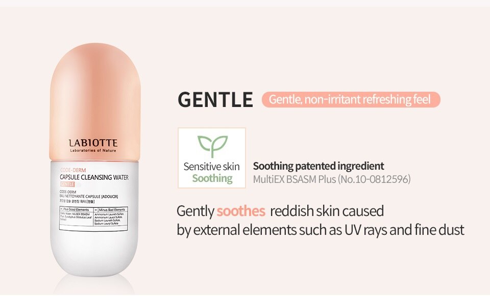 LABIOTTE, código-cápsula Derm, agua limpiadora, 120ml, limpieza facial Suave coreana sin irritación, limpieza profunda para el cuidado sensible: Gentle