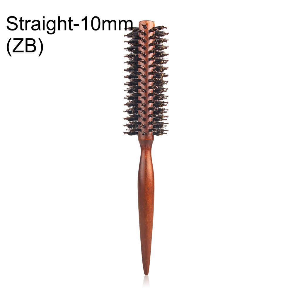 Cepillo rodante redondo con mango de madera de 12 estilos, peine de pelo de sarga recta, cerdas de jabalí, barril redondo, cepillo rizador de pelo, herramienta de peluquería: Negro