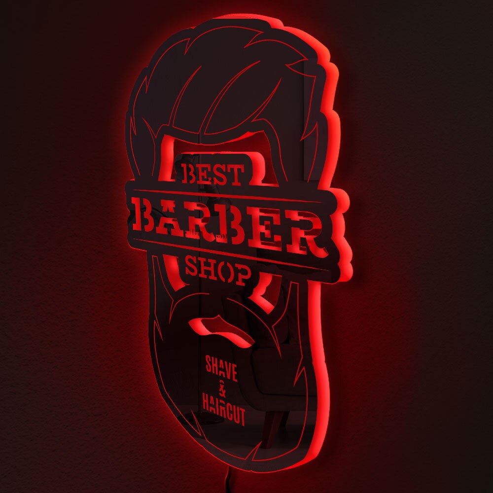 Frisørsalong ledet forretningsskilt hårklipp frisør veggspeil skjønnhetssalong menn klubb stylist speil kunst dekor ledet belysning skilt