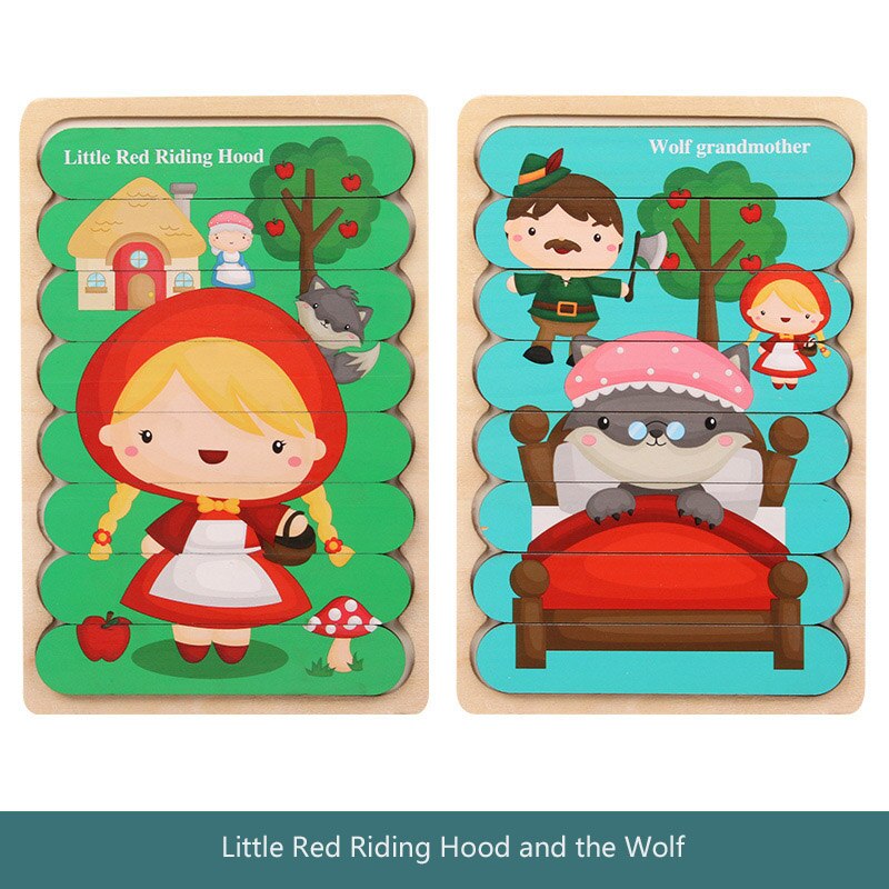 Kids Brain Wooden Toy Double-sided 3D Puzzle Strip Puzzle Telling Stories Stacking Jigsaw Montessori Toy for Children: style 07