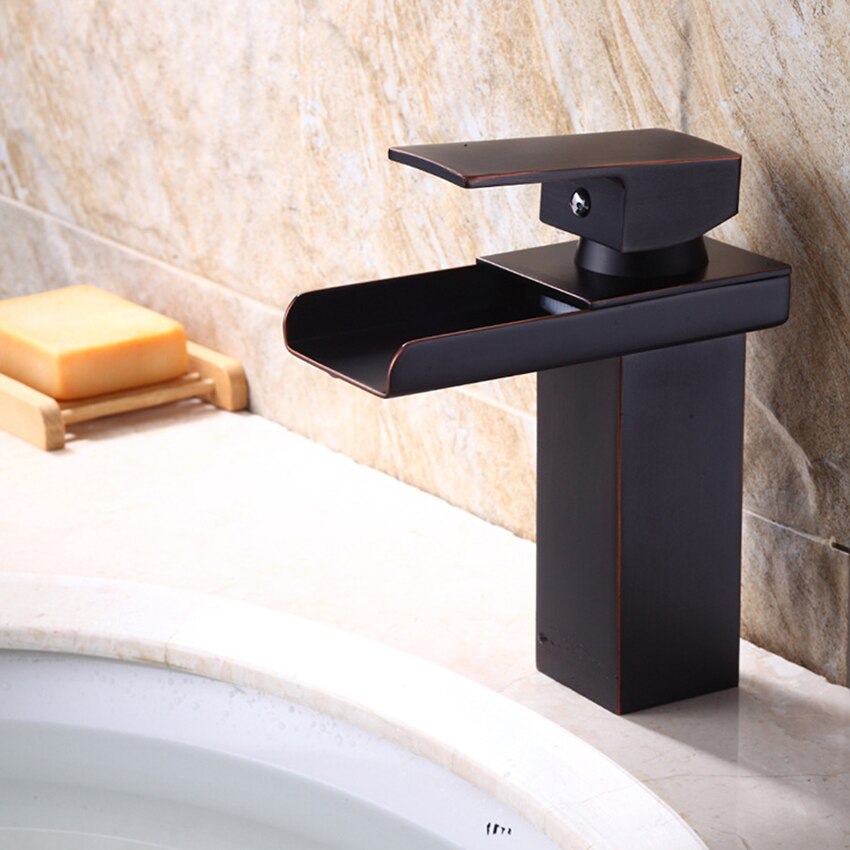 Modern Besat Deck Mounted Single Lever Basin Mixer Tap - Chrome Finish With Waterfall Glass Spout