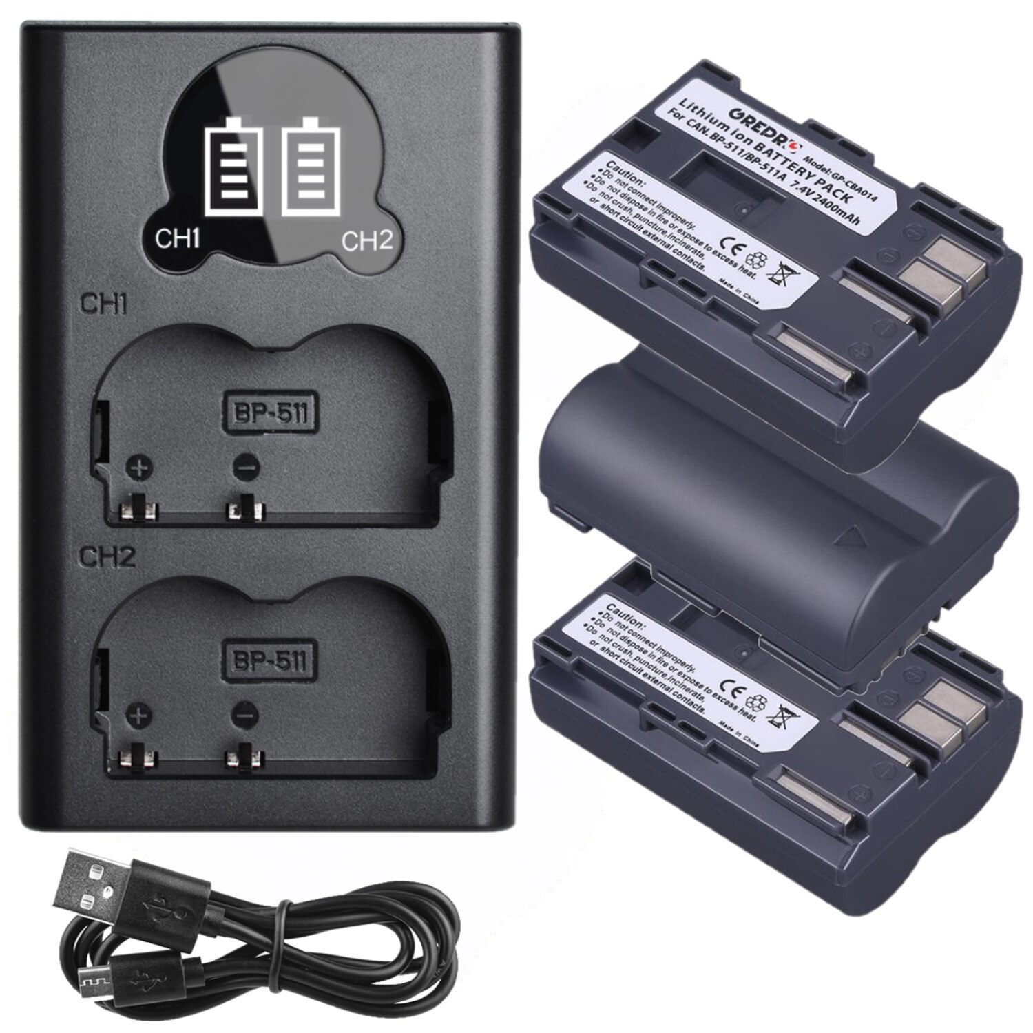 BP-511A BP-511 Battery + BP511 BP511A Battery Charger for Canon EOS 40D 5D 50D 20D 300D 10D 30D 5D Mark I, PowerShot G1 G2 G3 G5: 1Charger 3Battery