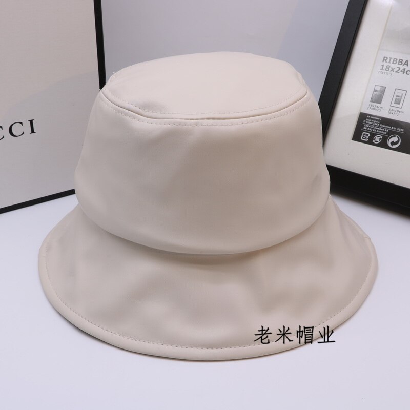 [deat] efterårs patchwork vild japansk og koreansk stil pu fiskerhue flad top solid håndvask hætte  tx326: Beige