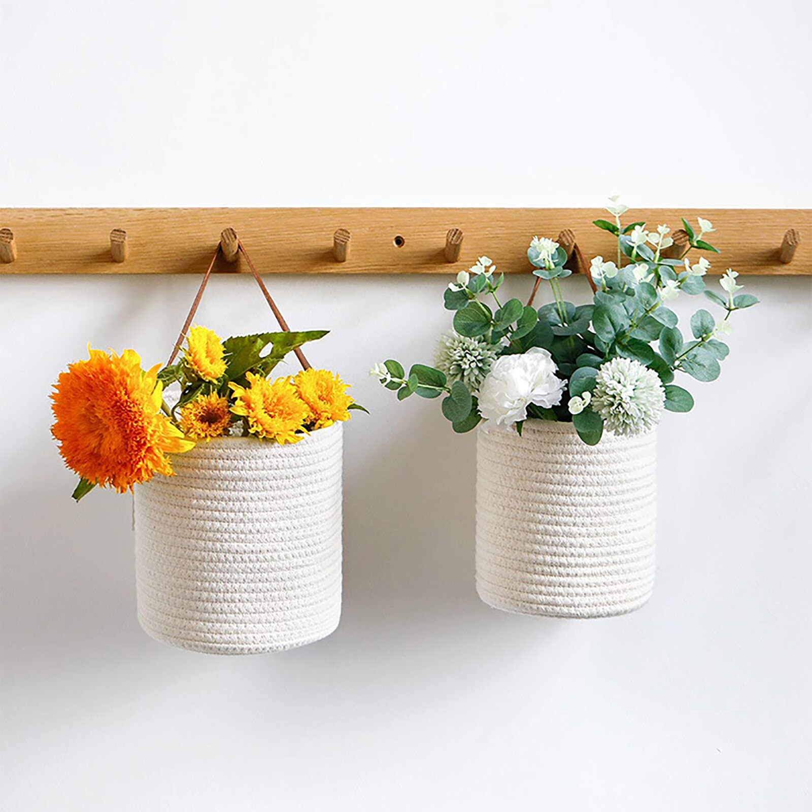 Cesta colgante de pared de mimbre de imitación de plantas, cinturón tejido hecho a mano, cestas de plantador