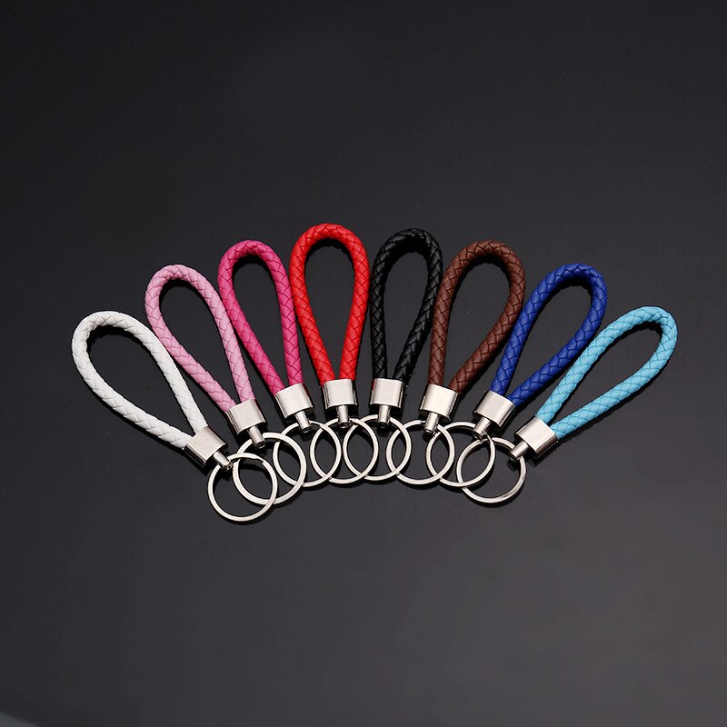 100pcs/lot Woven Leather Rope car key chain Keyring Pendant Rope Keychain