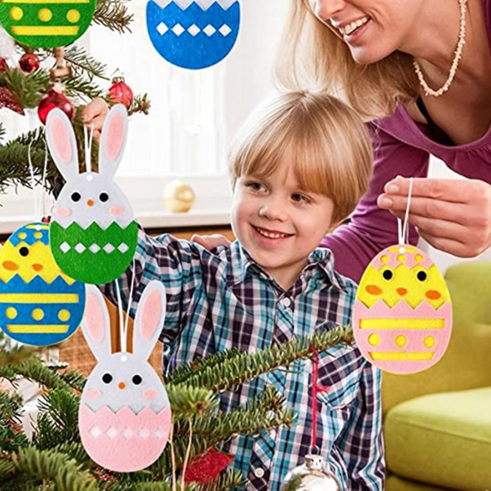 24 pz/set pendenti appesi di pasqua carino fai da te a forma di uovo coniglietto di pasqua pulcino appeso ornamenti in feltro Set per la casa