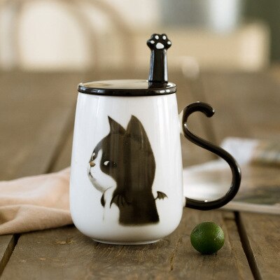 500ml tegneserie 3d kat keramik krus med låg og ske mælk kaffe te kop porcelæn krus valentinsdag: 04