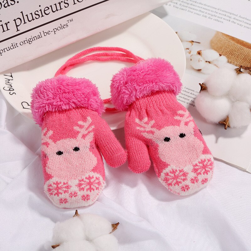 1pair Christmas baby gloves winter knitted Xmas elk mittens kid velvet thick winter warm soft gloves for 1-3Y girls boys