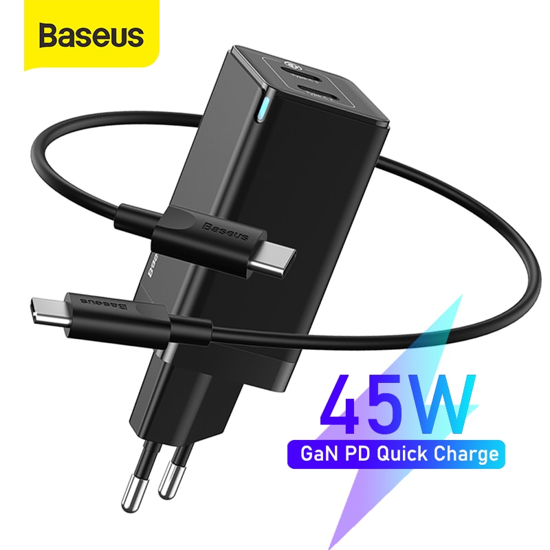 Baseus Gan Lader 45W Pd Usb Charger Quick Charge 4.0 3.0 Dual Usb Telefoon Oplader Forip Voor Huawei Mate 10 Voor Samsung Laptop