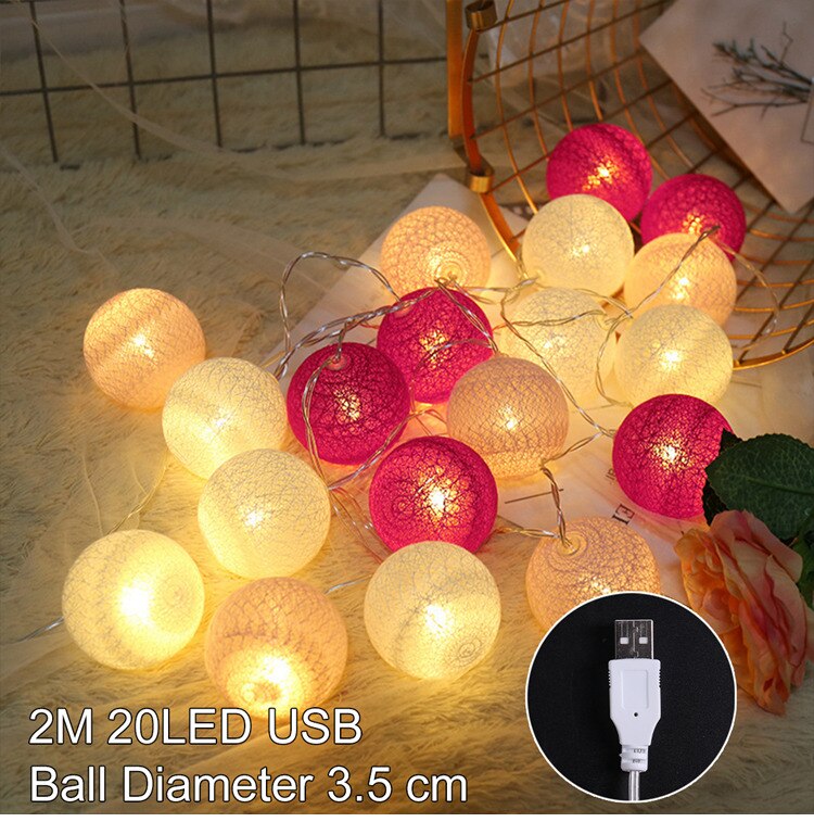 Linterna de hilo de algodón con 20 luces Led, 2M, lámpara de papel, Mini bola, decoración de , Festival, de Pascua: By USB  C