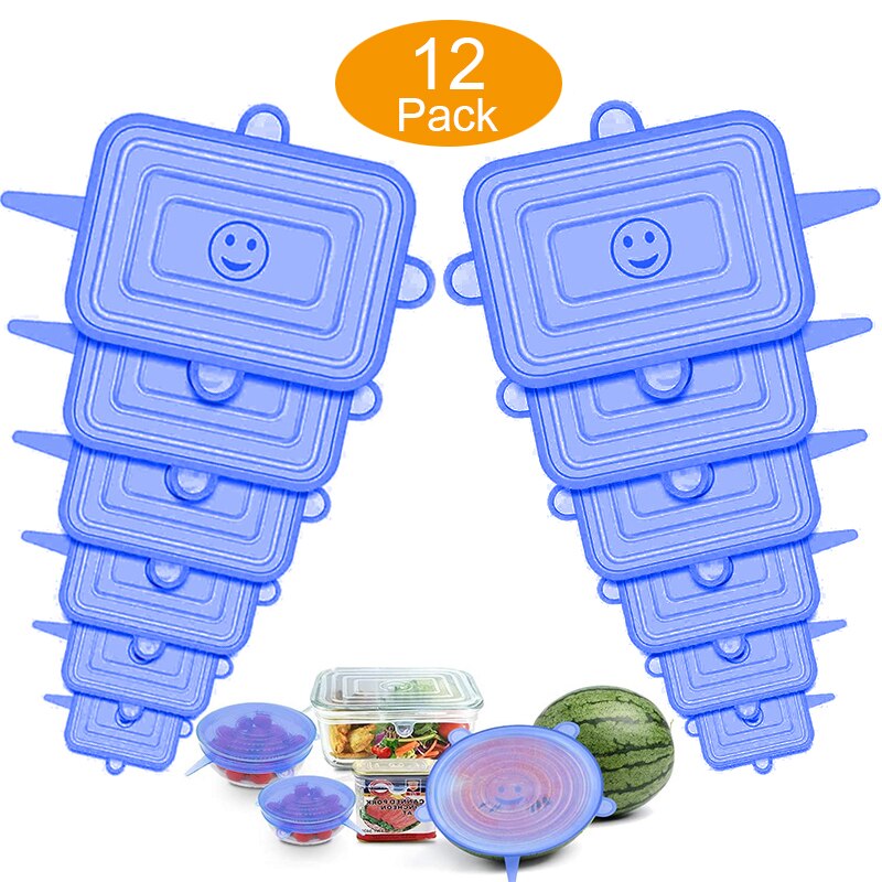 6 PCS Silicone Stretch Lids Universal Silicone Food Wrap Bowl Pot Lid Silicone Cover Pan Cooking Kitchen Accessories: Square 12pcs10