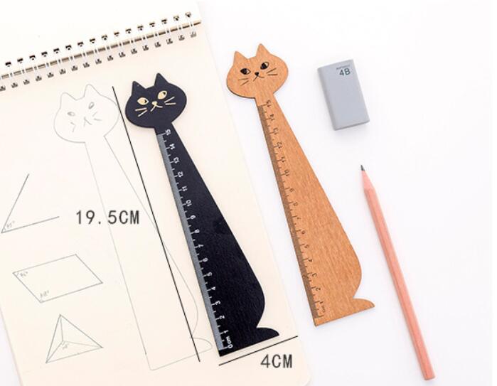 Regla de madera con dibujos animados para gatos, 15 cm, regla recta de medición, herramienta de dibujo, papelería promocional, , suministros escolares