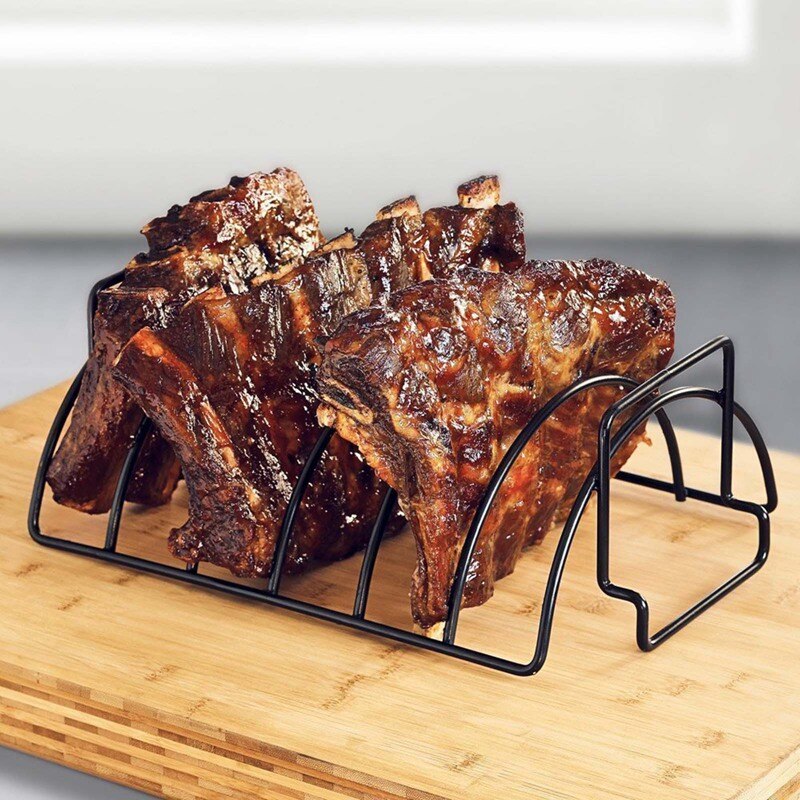 Non-Stick Rib Grill Stand Barbecue Rack Iron Rib Rack BBQ Tools Chicken Steak Holders Shelf Roasting Kitchen Grilling Basket